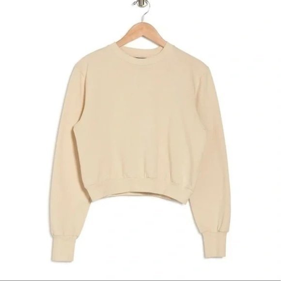 AFRM Fossi Crop Crewneck Sweatshirt in Cream Beige - Medium - Picture 2 of 2